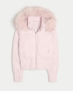 Elodie | Womens Fur Collar Hooded Padded Jacket - Pink