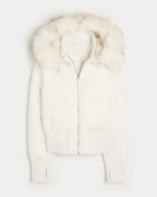Elodie | Womens Fur Collar Hooded Padded Jacket - White
