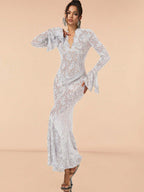 Eloise | Womens White Lace Maxi Wedding Guest Prom Evening Cocktail Formal Dresses - 4