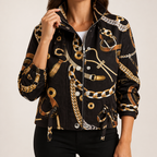 Elowen | Womens Winter Drawstring Short Casual Workwear Jacket, Black Chain