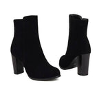 Elspeth | Womens Round Toe Chunky Heel Winter Ankle Boots - Black