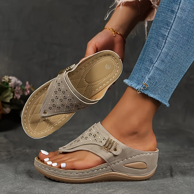 Ember | Womens Studded Wedge Flip Flops Toe Post Sandals
