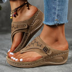 Ember | Womens Studded Wedge Flip Flops Toe Post Sandals