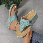 Ember | Womens Studded Wedge Flip Flops Toe Post Sandals
