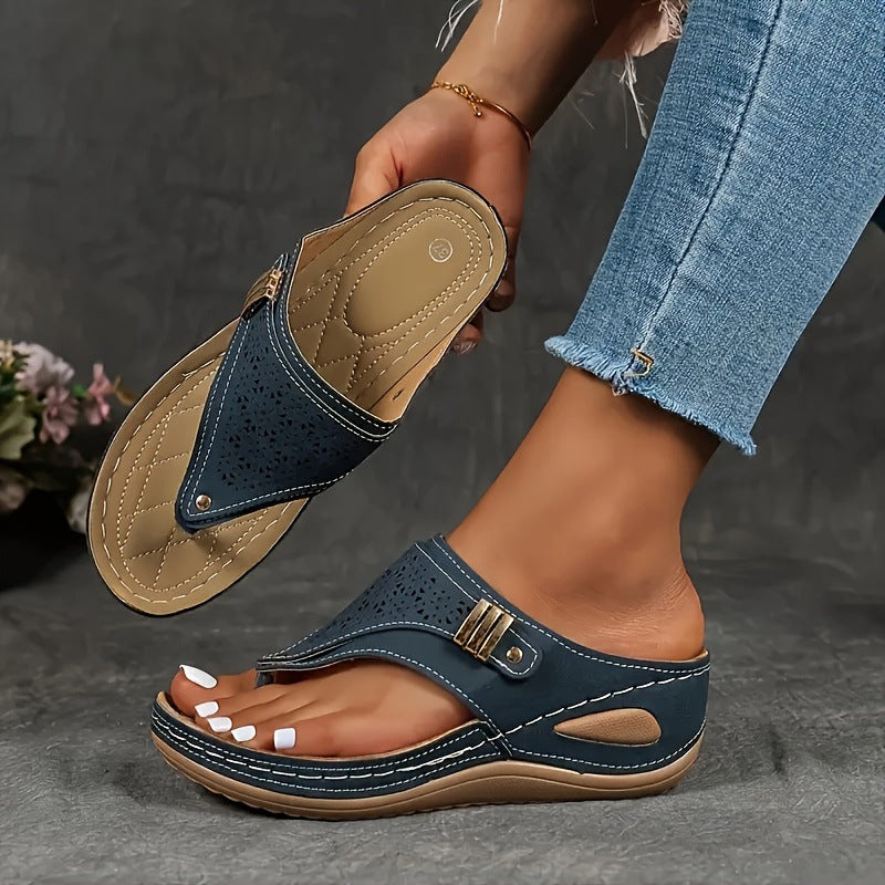 Ember | Womens Studded Wedge Flip Flops Toe Post Sandals