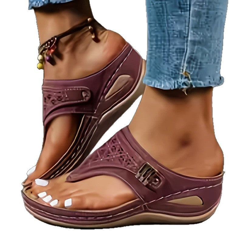 Ember | Womens Studded Wedge Flip Flops Toe Post Sandals