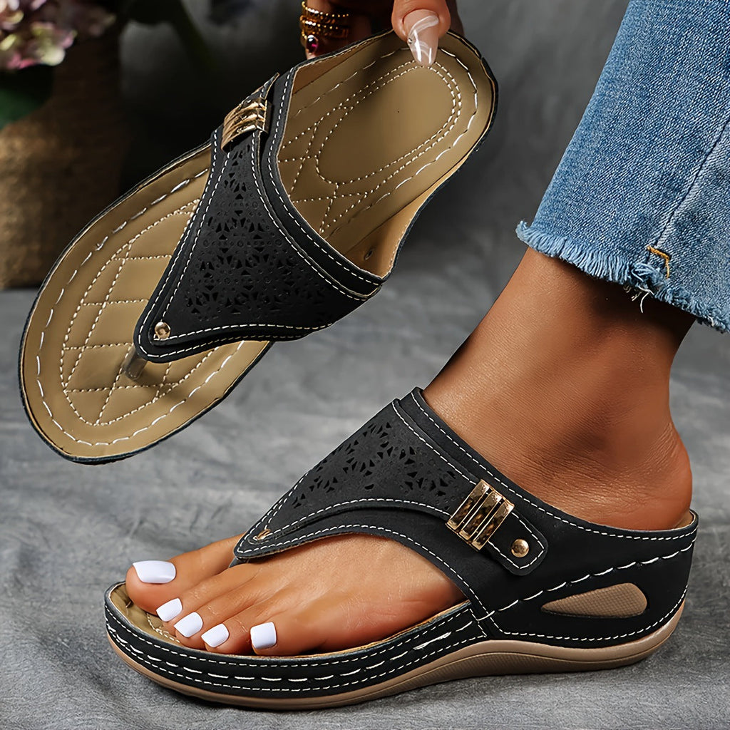 Ember | Womens Studded Wedge Flip Flops Toe Post Sandals