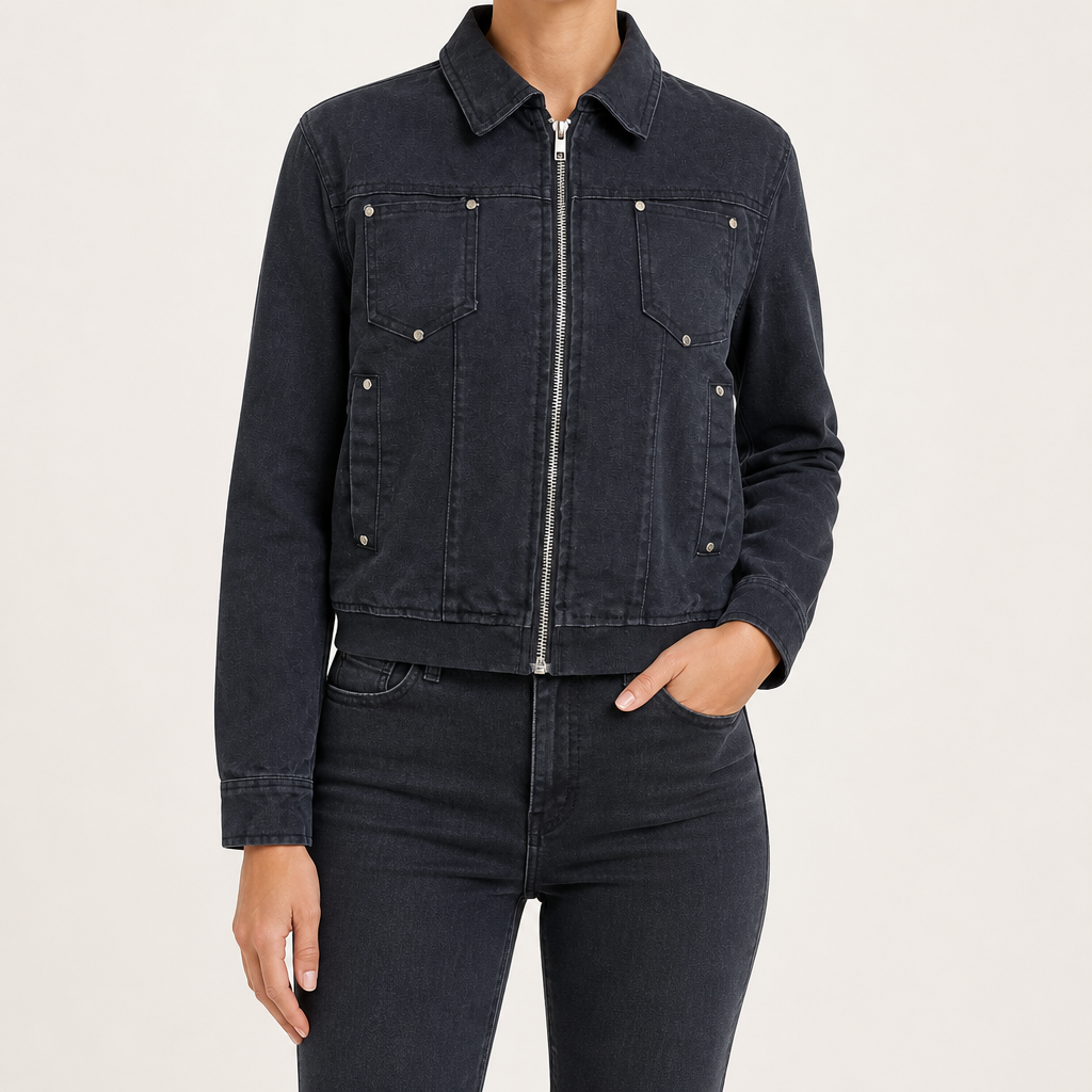 Emilia | Womens Cropped Vintage Denim Jacket, Indigo Blue
