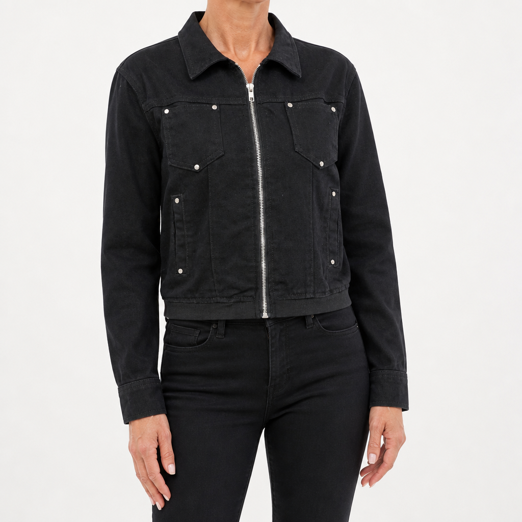 Emilia | Womens Cropped Vintage Denim Jacket, Black