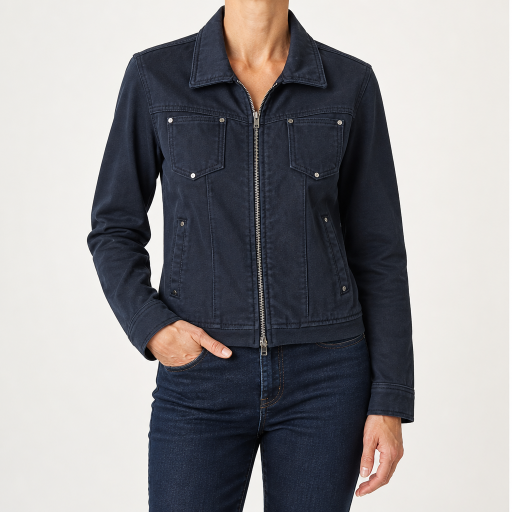 Emilia | Womens Cropped Vintage Denim Jacket, Indigo Blue 2