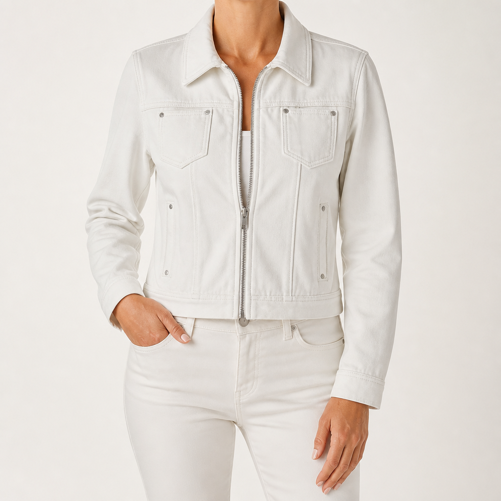 Emilia | Womens Cropped Vintage Denim Jacket, Off White 2