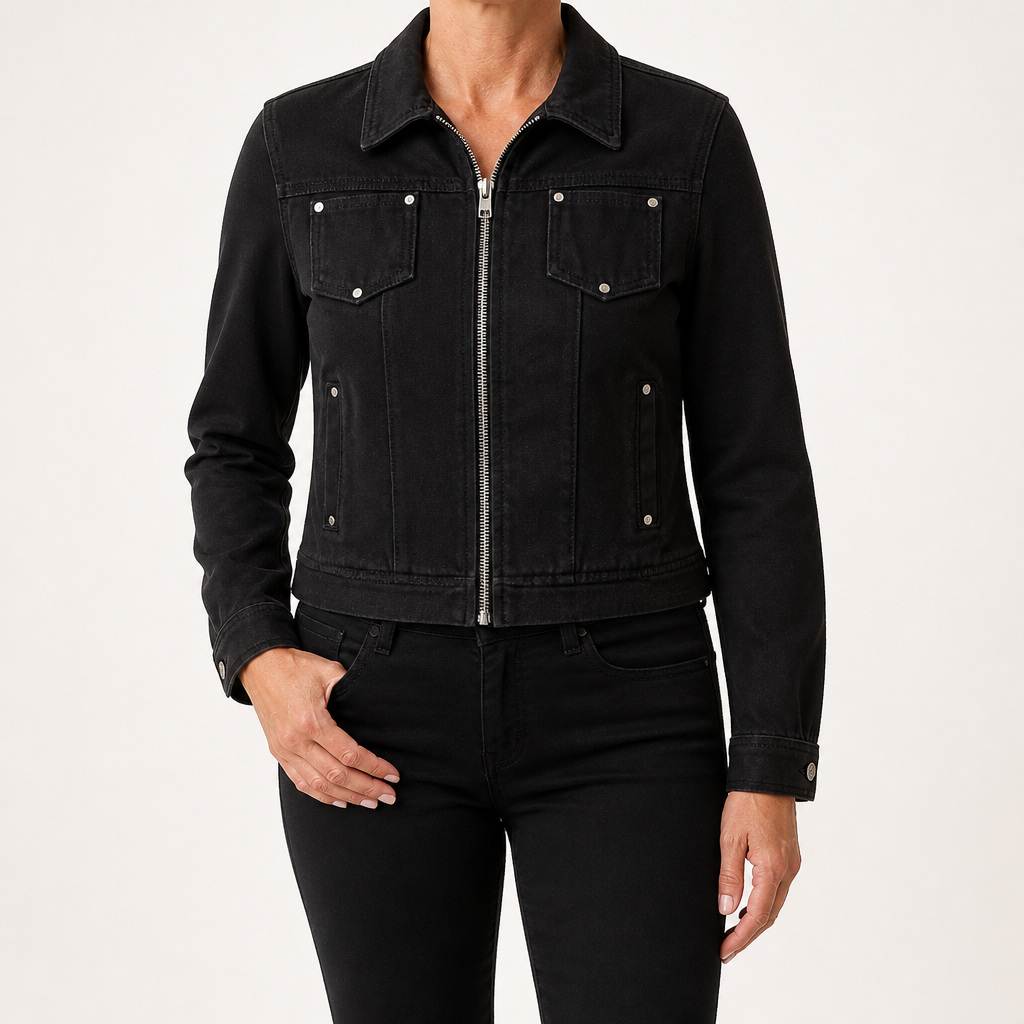Emilia | Womens Cropped Vintage Denim Jacket, Black 2