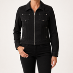 Emilia | Womens Cropped Vintage Denim Jacket, Black 2