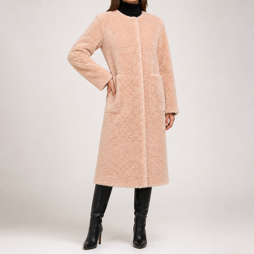 Emma | Womens Faux Fur Coat Longline Warm Winter Jacket, Pink