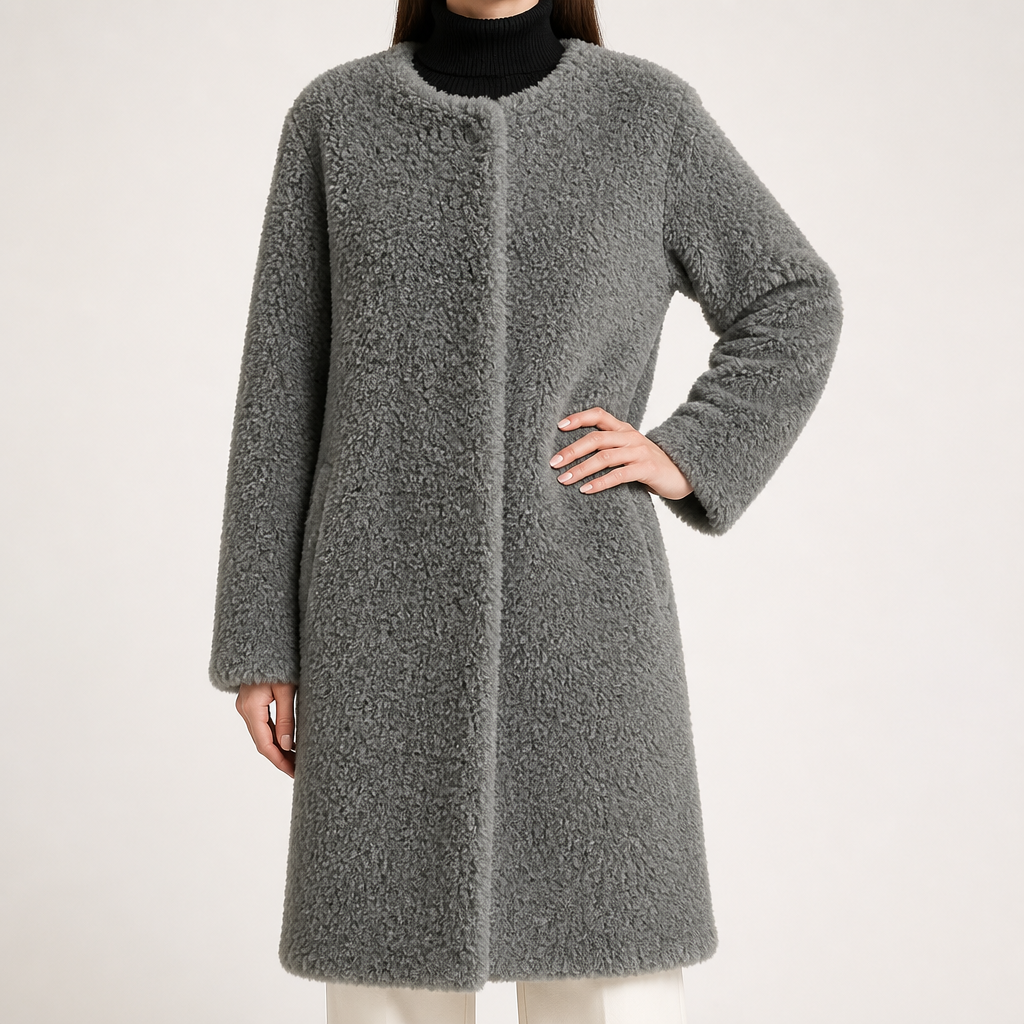 Emma | Womens Faux Fur Coat Longline Warm Winter Jacket, Grey