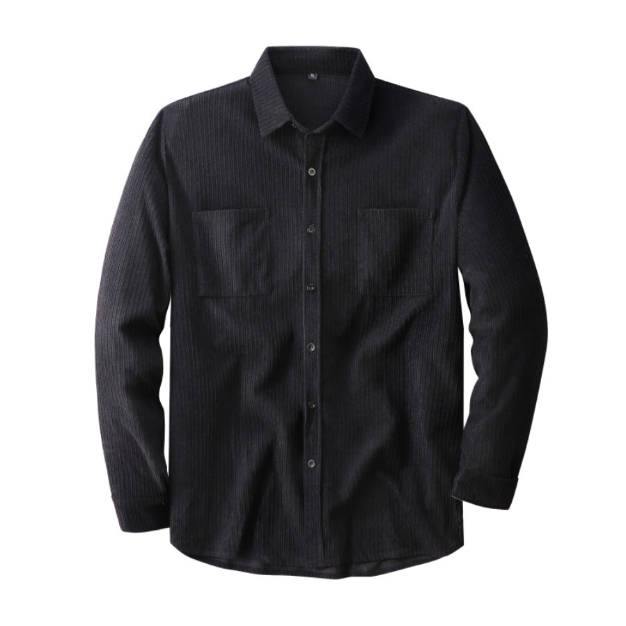 Emmett | Mens Corduroy Long Sleeve Shirt - Black