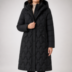 Erin | Womens Long Puffer Coat Padded Waist Cinching Warm Winter Jacket, Black