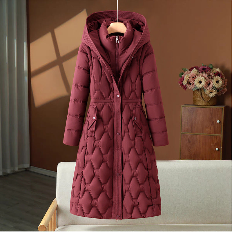 Erin | Womens Long Puffer Coat Padded Waist Cinching Warm Winter Jacket