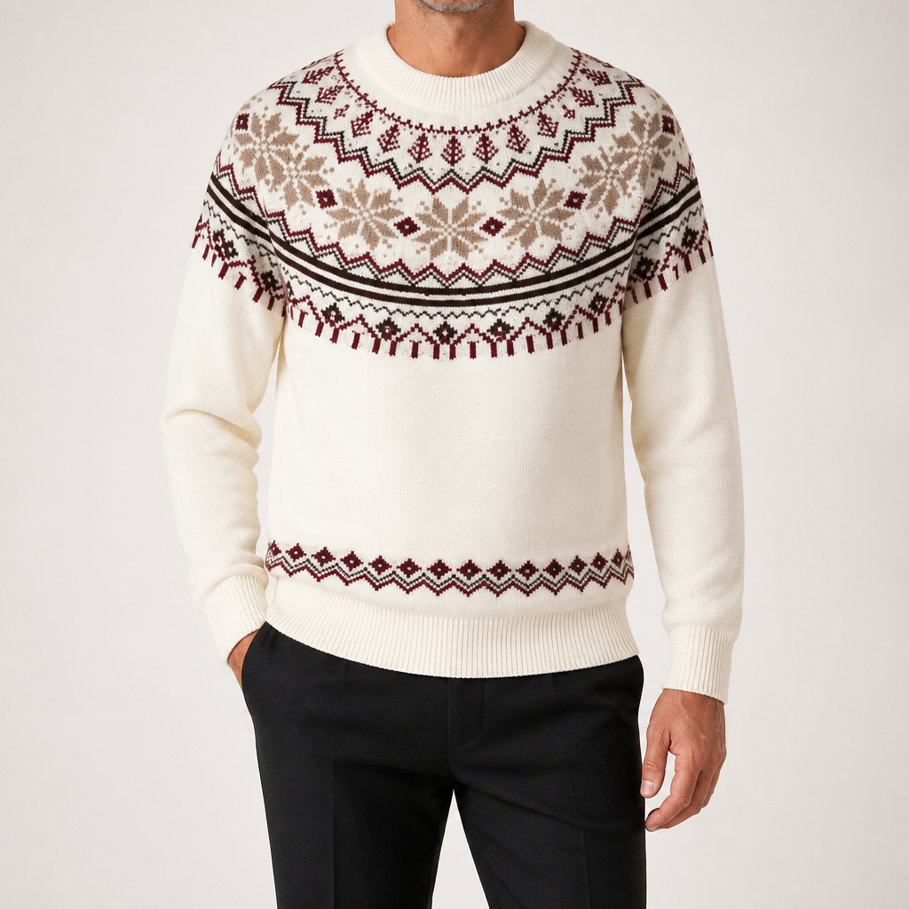Ernest | Mens Round Neck Knit Winter Pullover Sweater, White