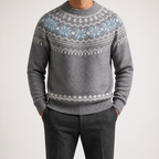 Ernest | Mens Round Neck Knit Winter Pullover Sweater, Grey