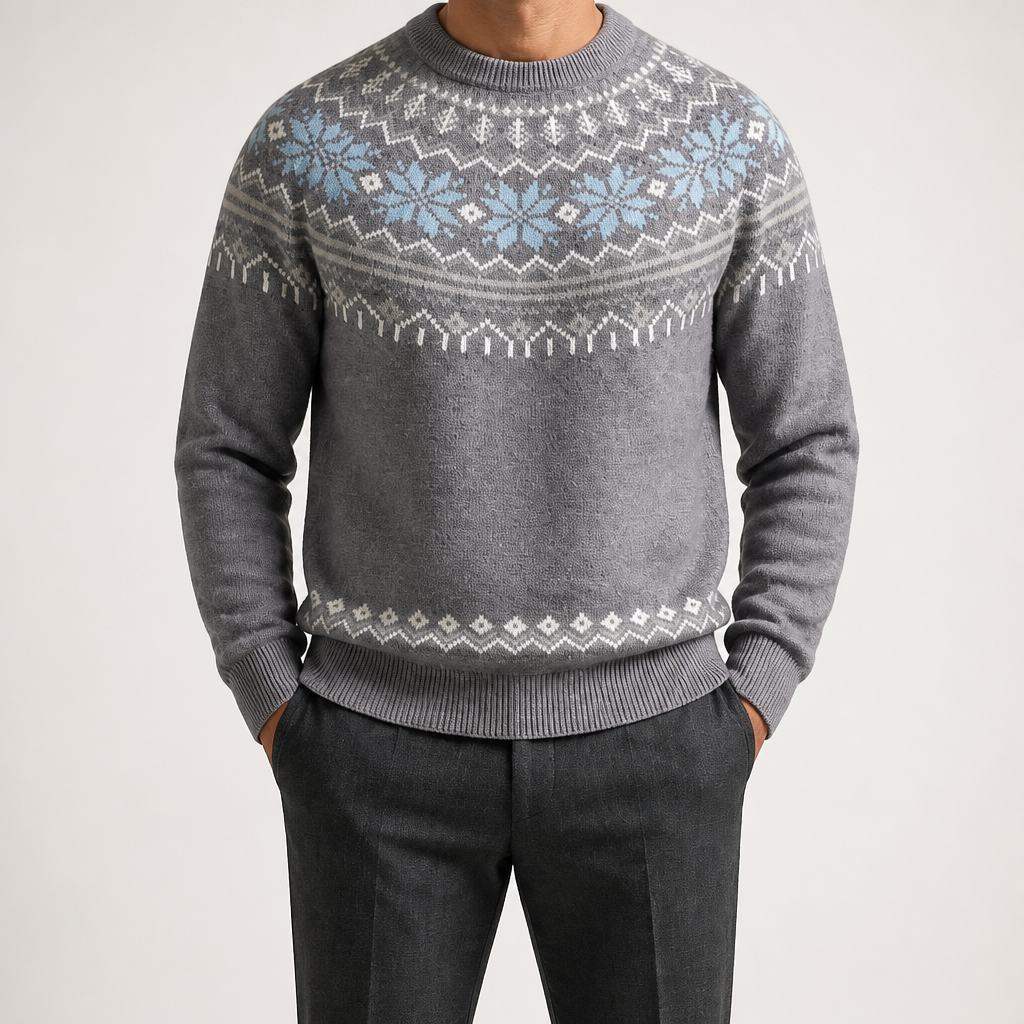 Ernest | Mens Round Neck Knit Winter Pullover Sweater, Grey