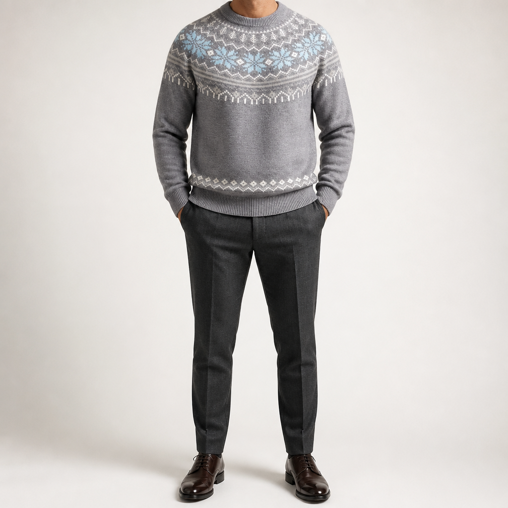 Ernest | Mens Round Neck Knit Winter Pullover Sweater, Grey