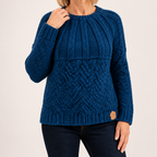 Esme | Womens Knitted Wool Diamond Plaid Warm Winter Jumper, Navy Blue