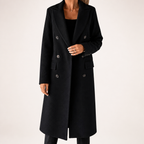 Estelle | Womens Wool Coat Double Breasted Winter Longline Outerwear, Black