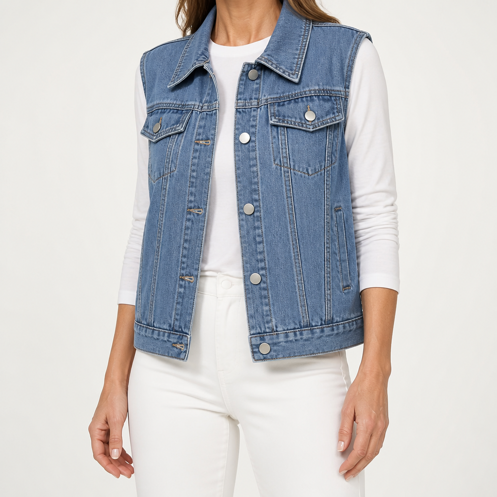 Etta | Womens Hooded Denim Vest, Blue
