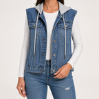 Etta | Womens Hooded Denim Vest, Blue 2