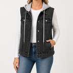 Etta | Womens Hooded Denim Vest, Charcoal Grey 2