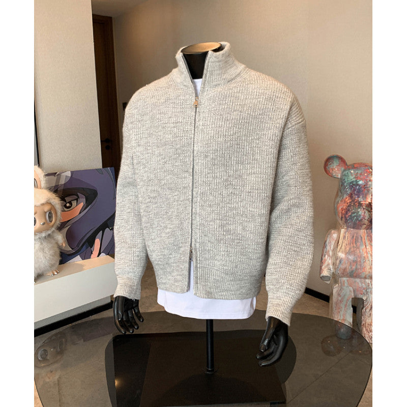 Eugene | Mens Cardigan Sweater Zip Knit Stand Collar Casual Jacket