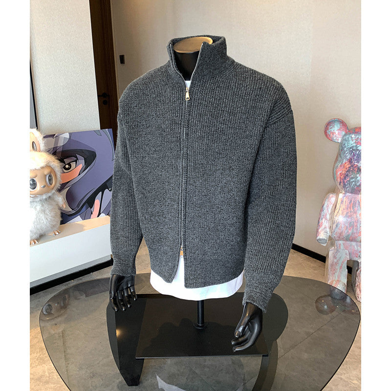 Eugene | Mens Cardigan Sweater Zip Knit Stand Collar Casual Jacket