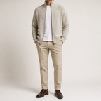 Eugene | Mens Cardigan Sweater Zip Knit Stand Collar Casual Jacket, White
