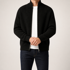 Eugene | Mens Cardigan Sweater Zip Knit Stand Collar Casual Jacket, Black