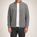 Eugene | Mens Cardigan Sweater Zip Knit Stand Collar Casual Jacket, Grey