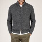 Eugene | Mens Cardigan Sweater Zip Knit Stand Collar Casual Jacket, Heather Grey