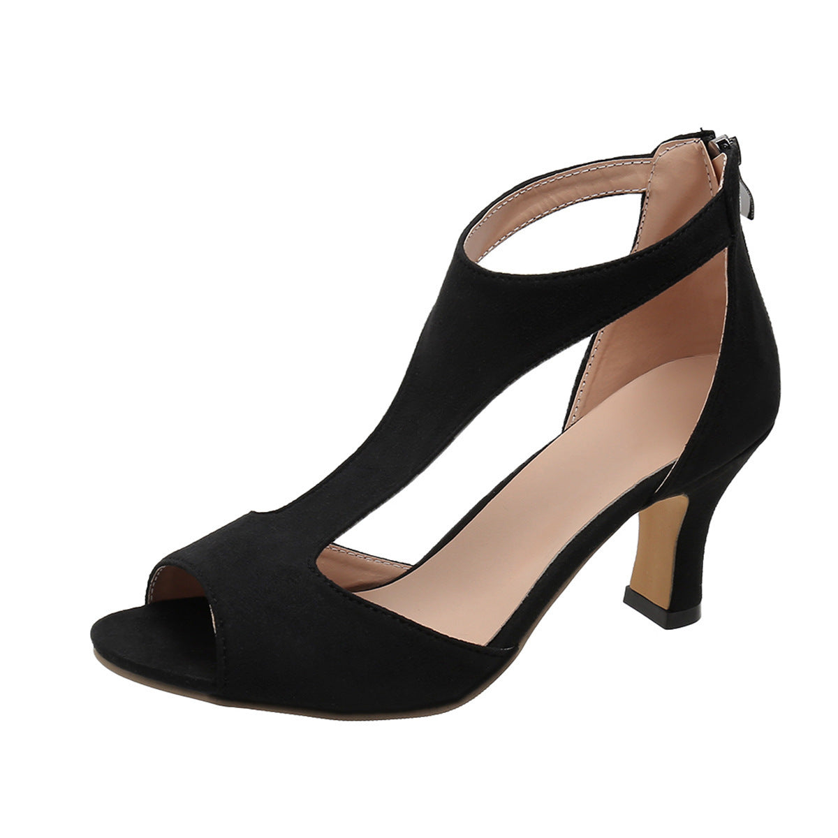 Eva | Womens Peep Toe Heeled Sandals Back Zip Thin Heel Shoes