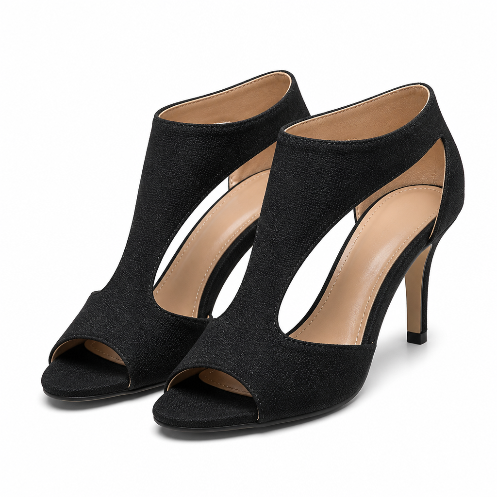 Eva | Womens Peep Toe Heeled Sandals Back Zip Thin Heel Shoes