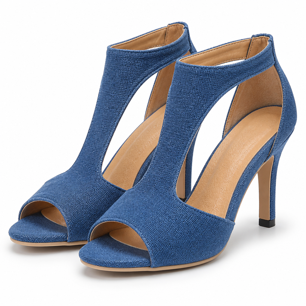 Eva | Womens Peep Toe Heeled Sandals Back Zip Thin Heel Shoes