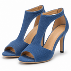 Eva | Womens Peep Toe Heeled Sandals Back Zip Thin Heel Shoes