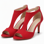 Eva | Womens Peep Toe Heeled Sandals Back Zip Thin Heel Shoes