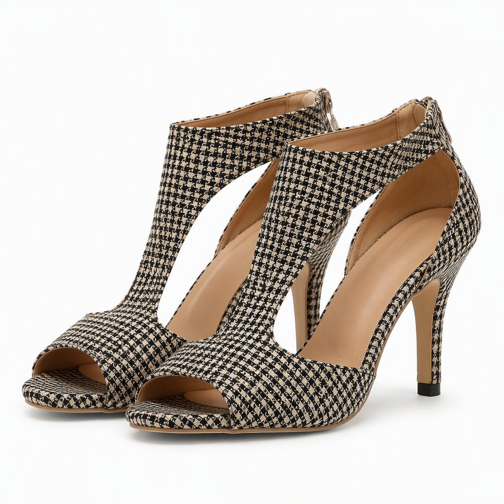 Eva | Womens Peep Toe Heeled Sandals Back Zip Thin Heel Shoes