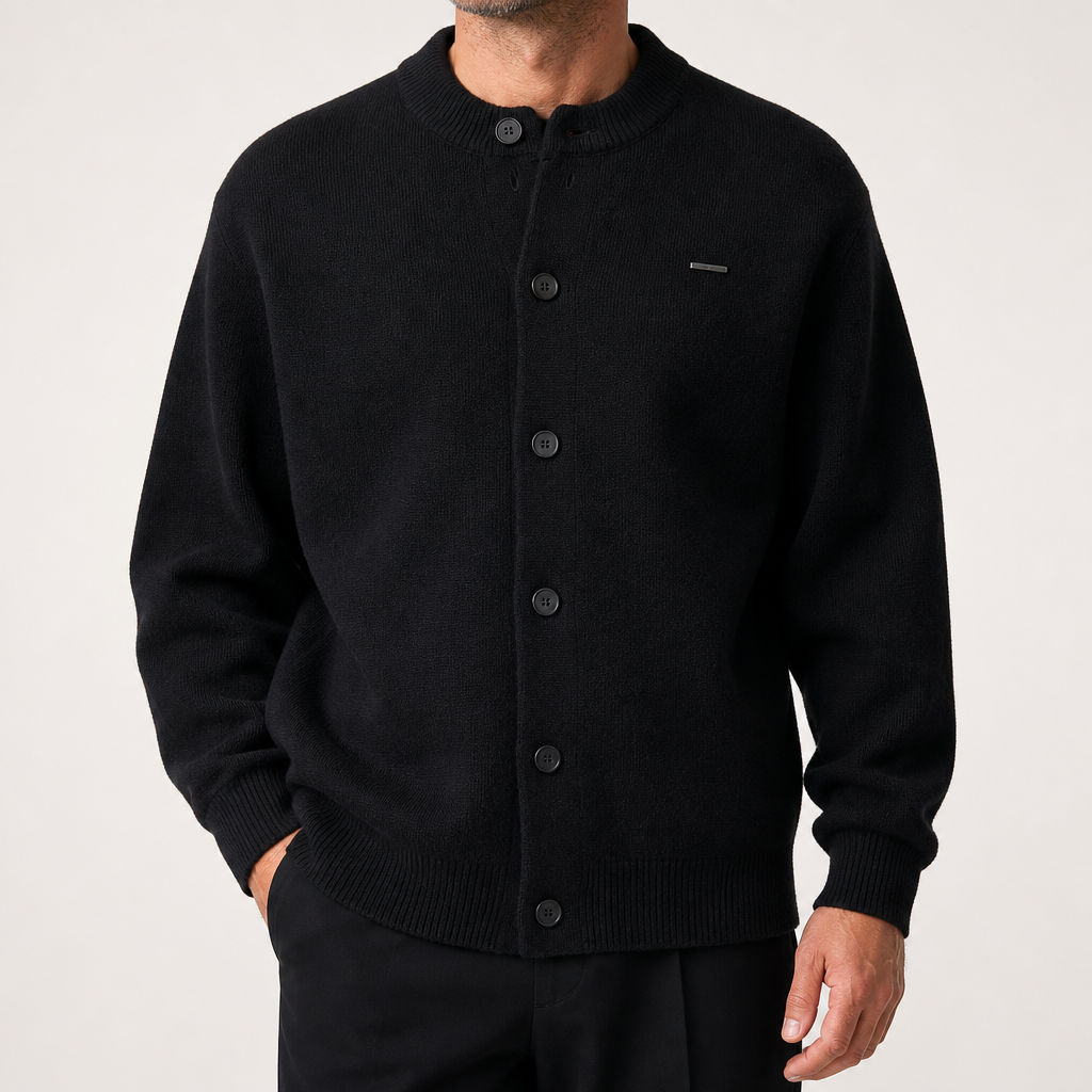 Evan | Mens Bomber Jacket Casual Loose Baseball Collar Coat, Black