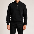 Evander | Mens Knitted Wool Half Zip Long Sleeve Jumper, Black