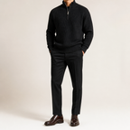 Evander | Mens Knitted Wool Half Zip Long Sleeve Jumper, Black
