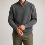 Evander | Mens Knitted Wool Half Zip Long Sleeve Jumper, Grey