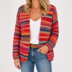 Evangeline | Womens Print Knit Loose Long Sleeve Colourful Cardigan, Red