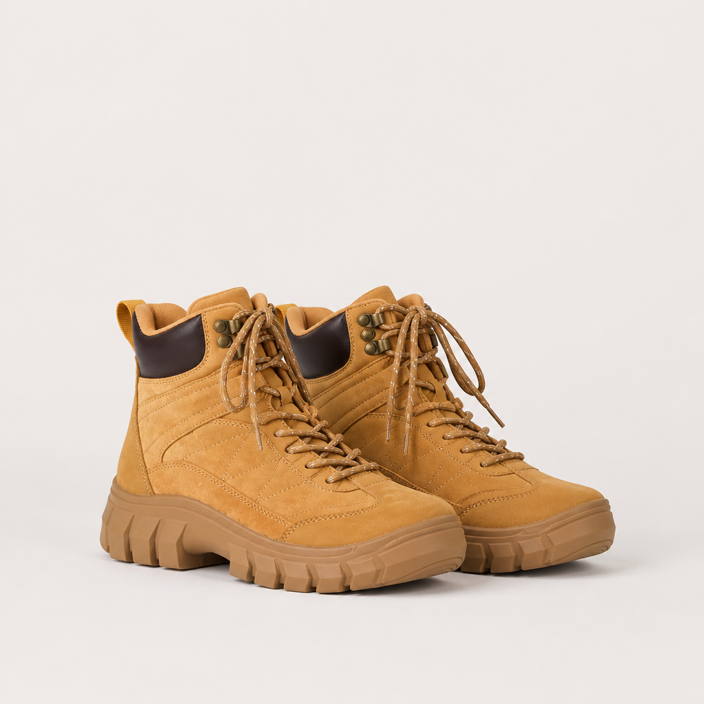 Eve | Womens Chunky Platform Lace Up Combat Ankle Boots, Tan 2