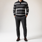 Everett | Mens Striped Polo Knitted Jumper, Black